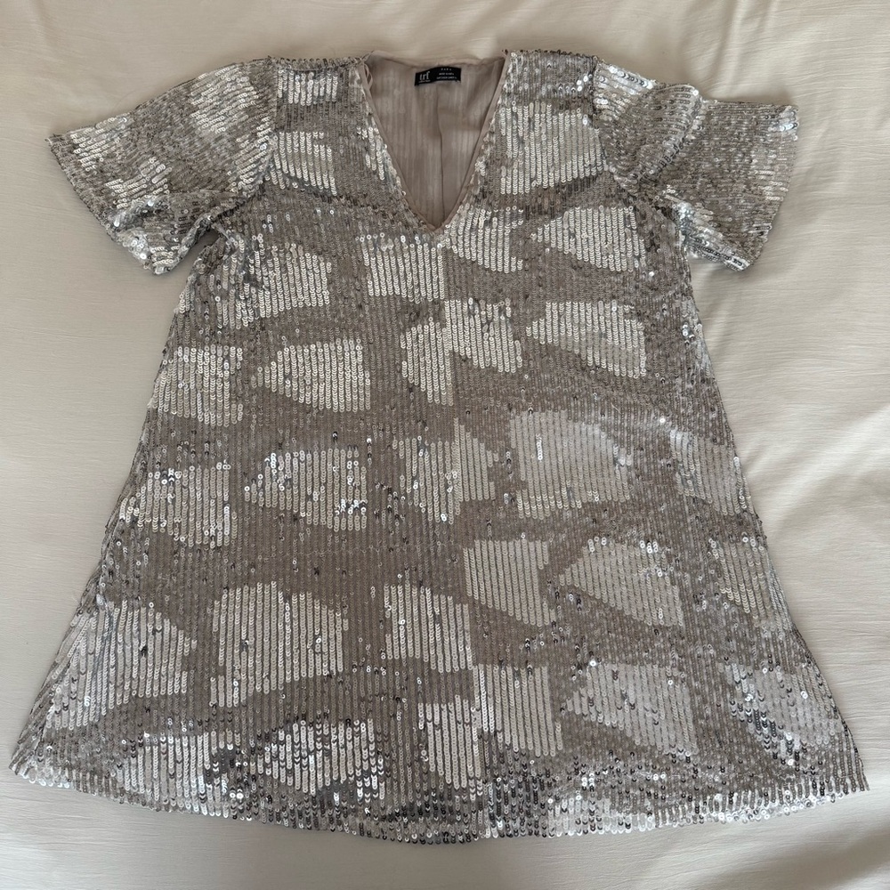 Zara Sequin Dress Small Silver